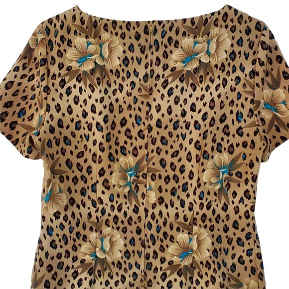 Vintage Hawaiian Floral Animal Print Dress Women's 10 Short Sleeve Back Zip - Picture 8 of 12
